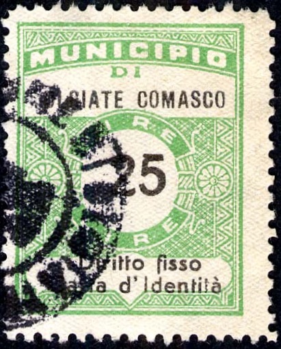 Marca da Bollo del Comune di OLGIATE COMASCO su Carta Bianca Sottile di dimensioni 22,5 x 29 mm