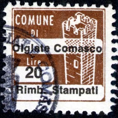 Marca da Bollo del Comune di OLGIATE COMASCO su Carta Bianca di dimensioni 20 x 20 mm
