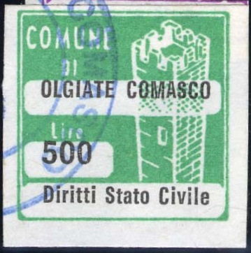 Marca da Bollo del Comune di OLGIATE COMASCO su Carta Bianca di dimensioni 20 x 20 mm