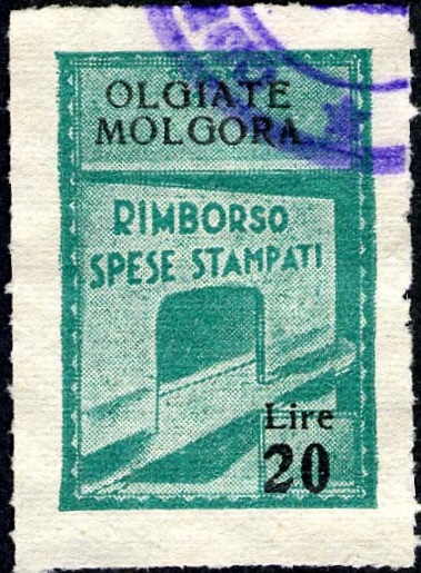 Marca da Bollo del Comune di OLGIATE MOLGORA su Carta Bianca Sottile di dimensioni 19,5 x 28,5 mm