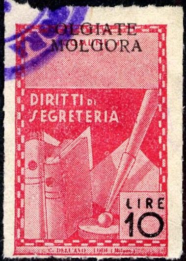 Marca da Bollo del Comune di OLGIATE MOLGORA su Carta Bianca Sottile di dimensioni 21,5 x 32,5 mm