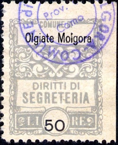 Marca da Bollo del Comune di OLGIATE MOLGORA su Carta Bianca di dimensioni 20 x 25 mm