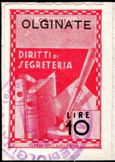 Marca da Bollo del Comune di OLGINATE su Carta Bianca Sottile di dimensioni 21 X 32 mm