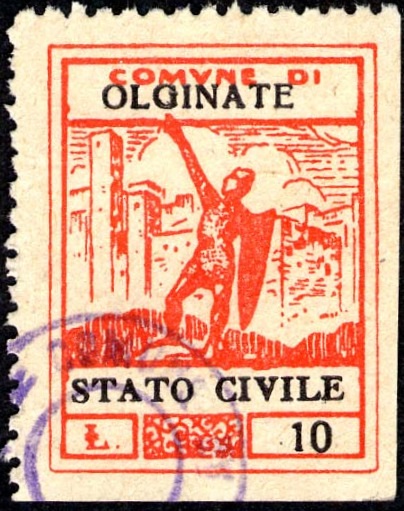 Marca da Bollo del Comune di OLGINATE su Carta Bianca di dimensioni 22,5 x 29,5 mm