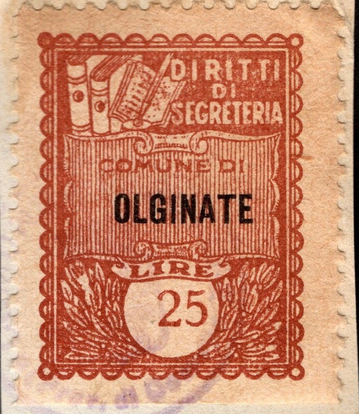 Marca da Bollo del Comune di OLGINATE su Carta Bianca di dimensioni 22 x 29 mm