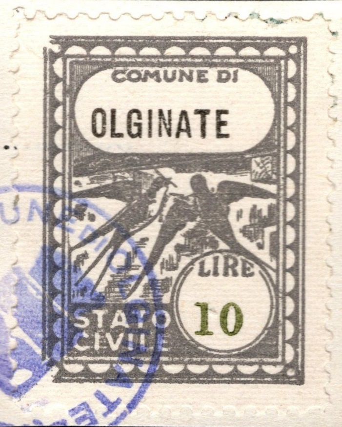 Marca da Bollo del Comune di OLGINATE su Carta Bianca di dimensioni 22 x 29 mm