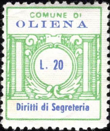 Marca da Bollo del Comune di OLIENA su Carta Bianca di dimensioni 21 x 25 mm
