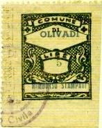 Marca da Bollo del Comune di OLIVADI su Carta Bianca Sottile di dimensioni 24 x 30 mm