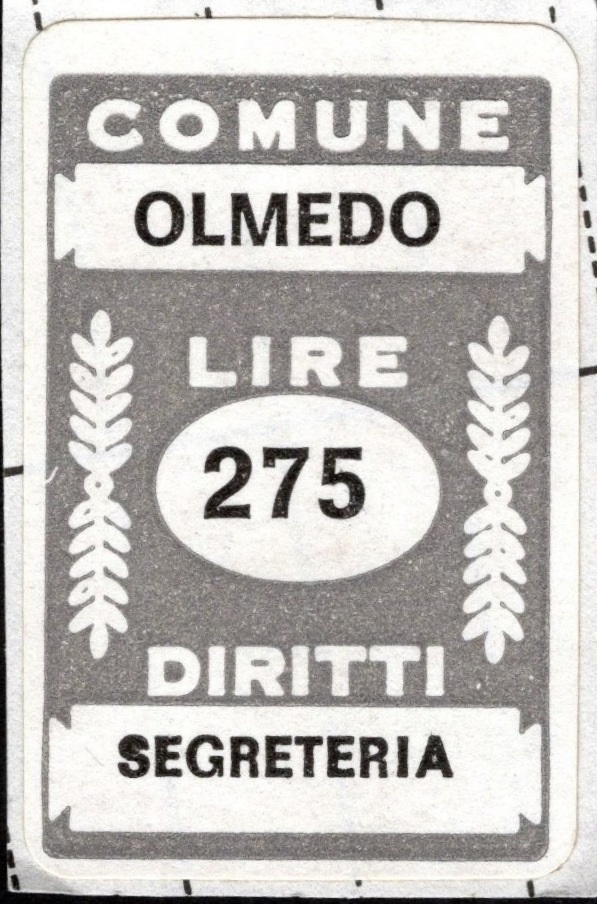 Marca da Bollo del Comune di OLMEDO su Carta Bianca di dimensioni 15 x 23 mm