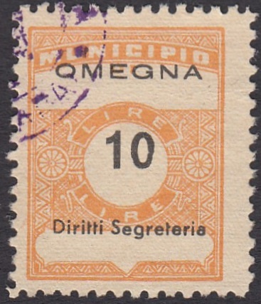 Marca da Bollo del Comune di OMEGNA su Carta Bianca Sottile di dimensioni 22,5 x 29 mm