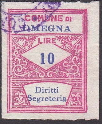 Marca da Bollo del Comune di OMEGNA su Carta Bianca Sottile di dimensioni 22 x 28,5 mm