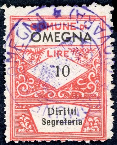 Marca da Bollo del Comune di OMEGNA su Carta Bianca Sottile di dimensioni 22 x 28,5 mm