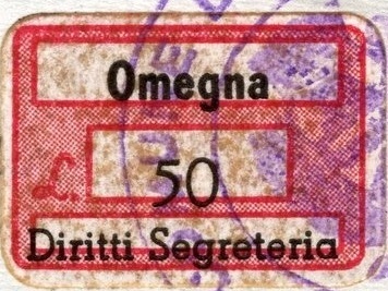 Marca da Bollo del Comune di OMEGNA su Carta Bianca Sottile di dimensioni 20 x 14 mm