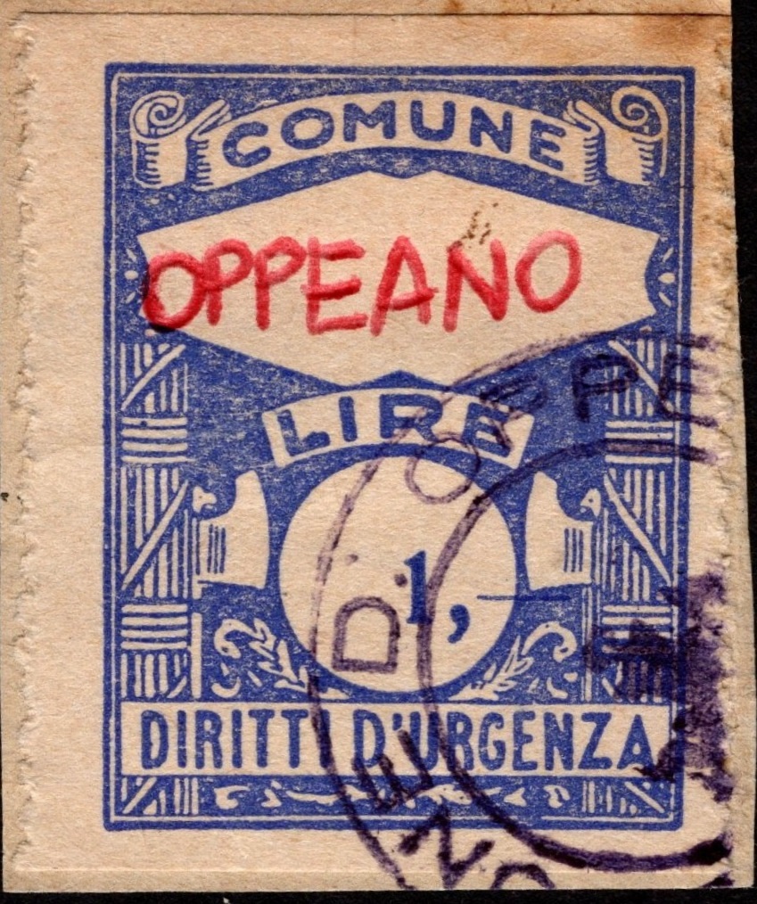 Marca da Bollo del Comune di OPPEANO su Carta Bianca di dimensioni 22 x 29 mm