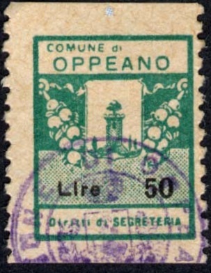 Marca da Bollo del Comune di OPPEANO su Carta Bianca di dimensioni 16 x 20,5 mm
