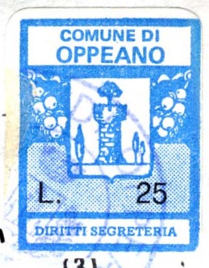Marca da Bollo del Comune di OPPEANO su Carta Bianca di dimensioni 16,5 x 21,5 mm