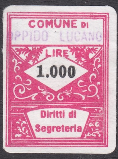 Marca da Bollo del Comune di OPPIDO LUCANO su Carta Bianca di dimensioni 21,5 x 28 mm