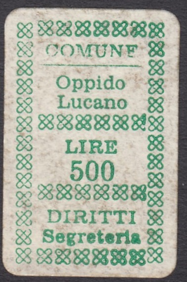 Marca da Bollo del Comune di OPPIDO LUCANO su Carta Bianca di dimensioni 17,5 x 29 mm