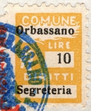 Marca da Bollo del Comune di ORBASSANO su Carta Bianca Sottile di dimensioni 13 x 18 mm