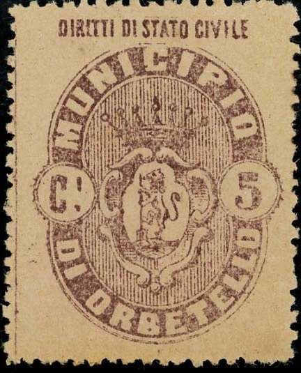 Marca da Bollo del Comune di ORBETELLO su Carta Bianca Sottile di dimensioni 25 x 33 mm