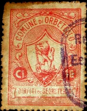 Marca da Bollo del Comune di ORBETELLO su Carta Bianca Sottile di dimensioni 22,5 x 29 mm