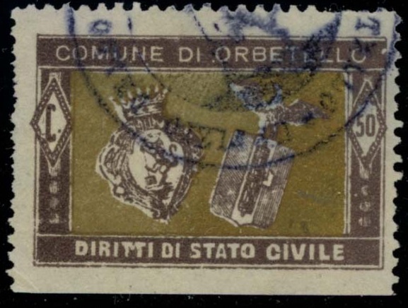 Marca da Bollo del Comune di ORBETELLO su Carta Bianca di dimensioni 35 x 23 mm