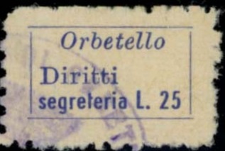 Marca da Bollo del Comune di ORBETELLO su Carta Bianca di dimensioni mm