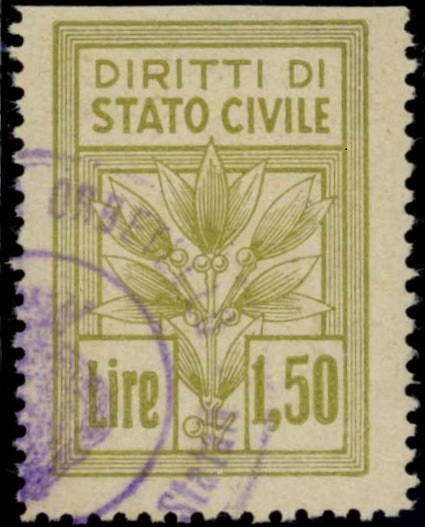 Marca da Bollo del Comune di ORBETELLO su Carta Bianca di dimensioni 21,5 x 31 mm