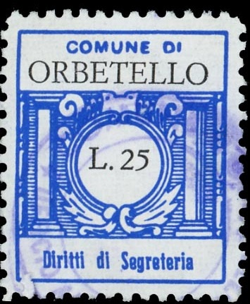Marca da Bollo del Comune di ORBETELLO su Carta Bianca di dimensioni 13,5 x 16 mm