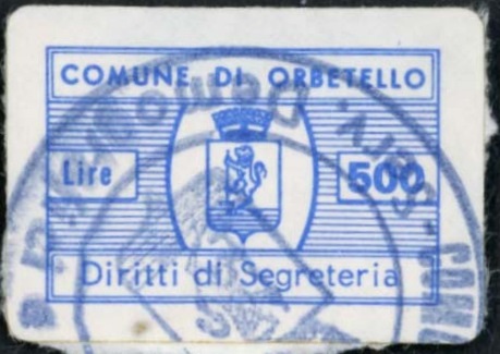 Marca da Bollo del Comune di ORBETELLO su Carta Bianca di dimensioni 20 x 14 mm