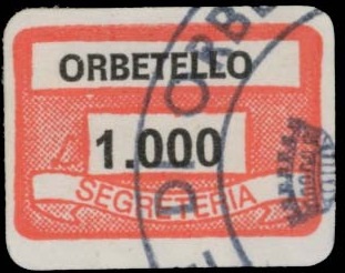 Marca da Bollo del Comune di ORBETELLO su Carta Bianca di dimensioni 19 x 14 mm