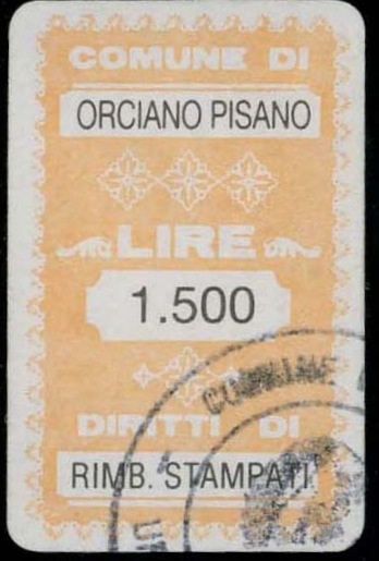 Marca da Bollo del Comune di ORCIANO PISANO su Carta Bianca Sottile di dimensioni 20 x 32 mm