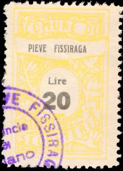 Marca da Bollo del Comune di PIEVE FISSIRAGA su Carta Bianca di dimensioni 21 X 27 mm