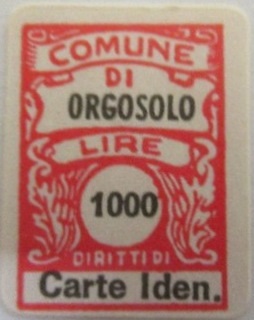 Marca da Bollo del Comune di ORGOSOLO su Carta Bianca di dimensioni 13,5 x 20 mm