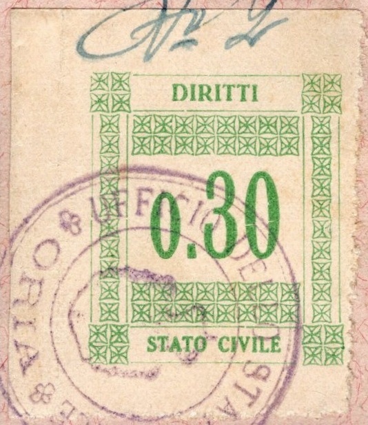 Marca da Bollo del Comune di ORIA su Carta Bianca Sottile di dimensioni 27 x 33,5 mm