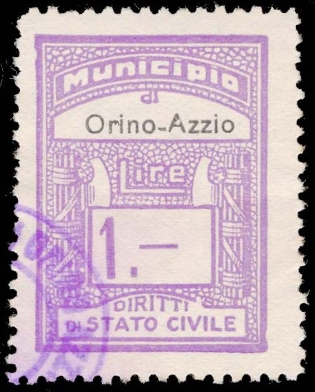 Marca da Bollo del Comune di ORINO AZZIO su Carta Bianca di dimensioni 22 x 29 mm