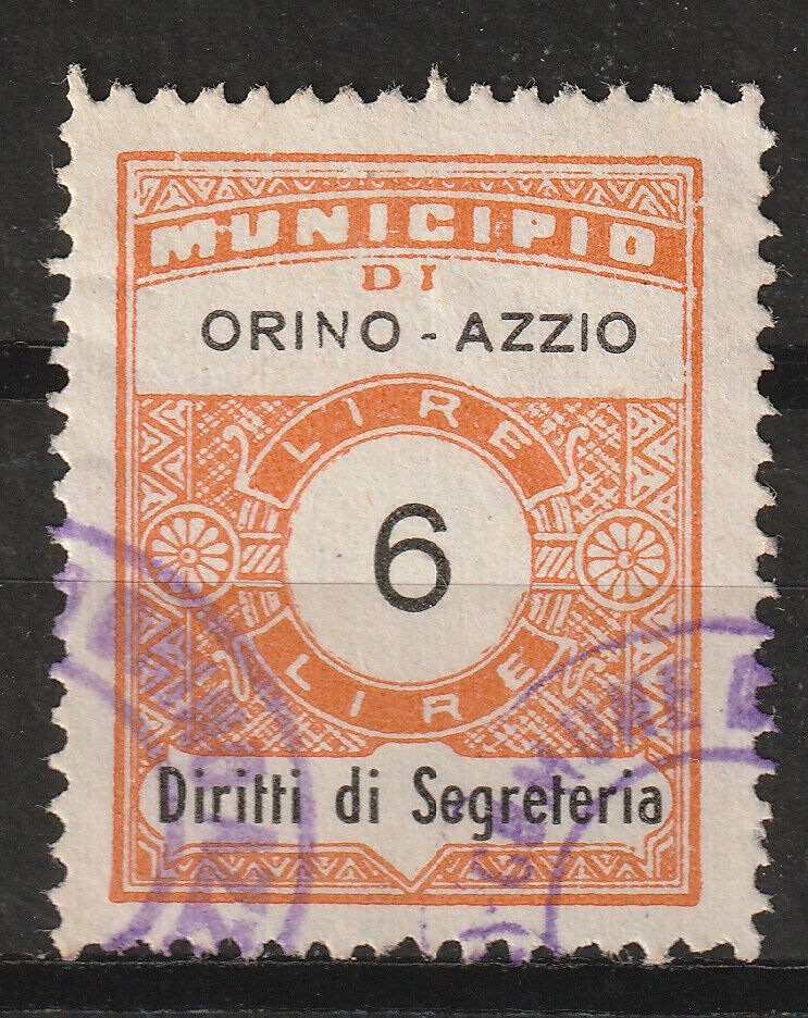 Marca da Bollo del Comune di ORINO AZZIO su Carta Bianca di dimensioni 22 x 29 mm