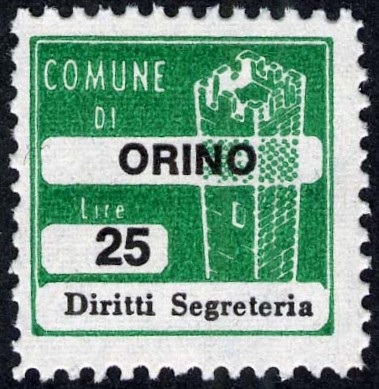 Marca da Bollo del Comune di ORINO AZZIO su Carta Bianca di dimensioni 20 x 20 mm