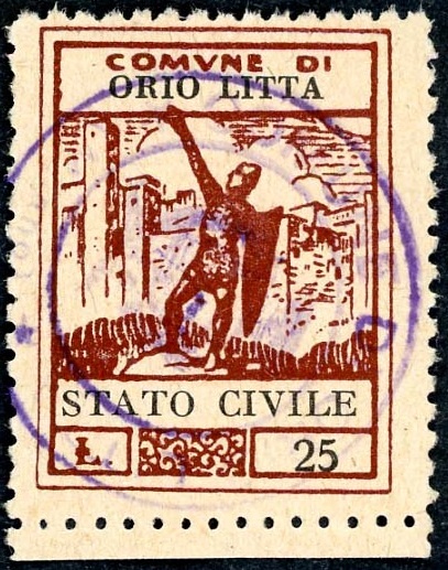 Marca da Bollo del Comune di ORIO LITTA su Carta Bianca di dimensioni 22,5 x 29,5 mm