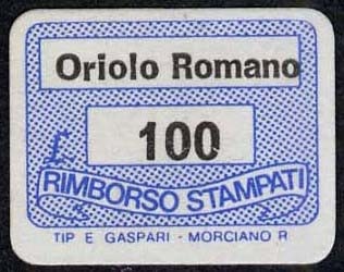 Marca da Bollo del Comune di ORIOLO ROMANO su Carta Bianca di dimensioni 19 x 13,5 mm