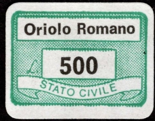Marca da Bollo del Comune di ORIOLO ROMANO su Carta Bianca di dimensioni 19 x 13,5 mm