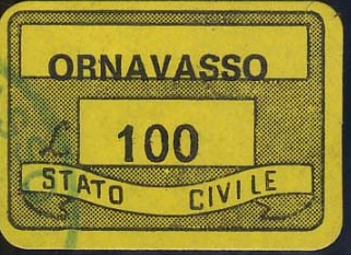 Marca da Bollo del Comune di ORNAVASSO su Carta Colorata di dimensioni 19 x 14,5 mm