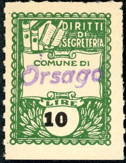 Marca da Bollo del Comune di ORSAGO su Carta Bianca di dimensioni 22,5 x 29 mm