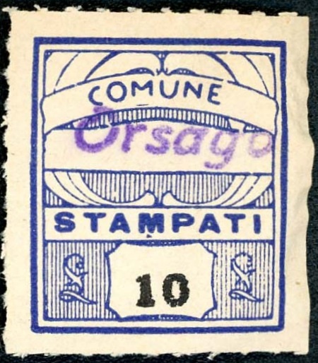 Marca da Bollo del Comune di ORSAGO su Carta Bianca di dimensioni 23 x 27 mm
