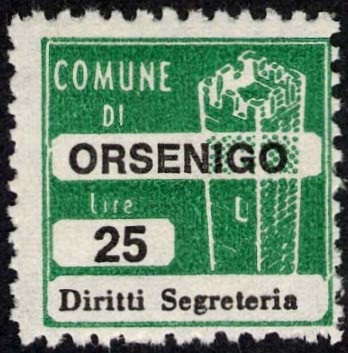 Marca da Bollo del Comune di ORSENIGO su Carta Bianca di dimensioni 20 x 20 mm