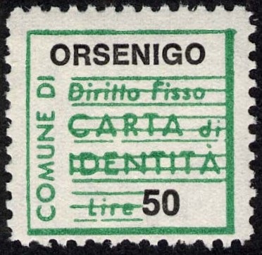 Marca da Bollo del Comune di ORSENIGO su Carta Bianca di dimensioni 20 x 20 mm