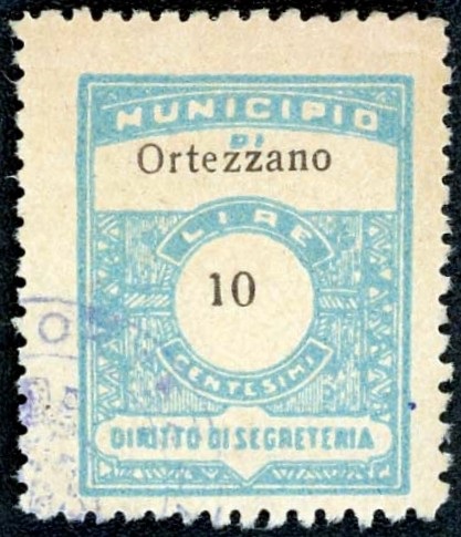 Marca da Bollo del Comune di ORTEZZANO su Carta Bianca di dimensioni 22,5 x 29 mm