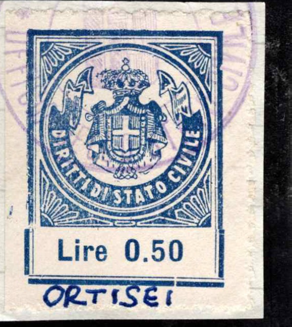 Marca da Bollo del Comune di ORTISEI su Carta Bianca di dimensioni 21 x 29 mm