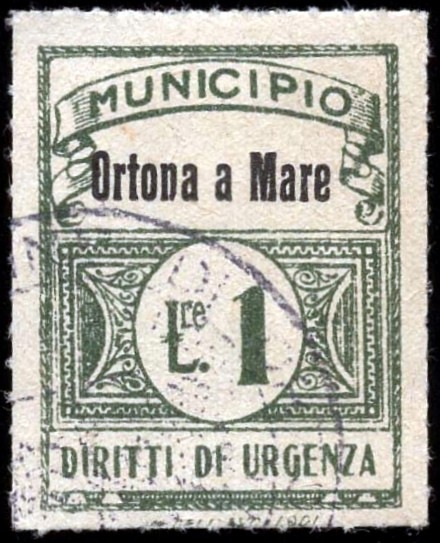 Marca da Bollo del Comune di ORTONA su Carta Bianca Sottile di dimensioni 22 x 29 mm