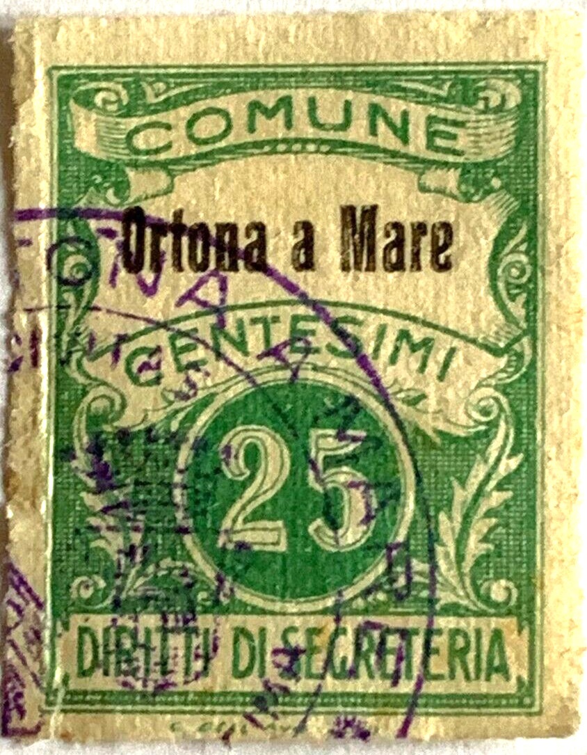Marca da Bollo del Comune di ORTONA su Carta Bianca Sottile di dimensioni 22 x 30 mm